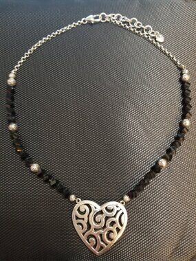 Brighton Collectibles Gothic Black Bead Heart-Shaped Silver Pendant Necklace